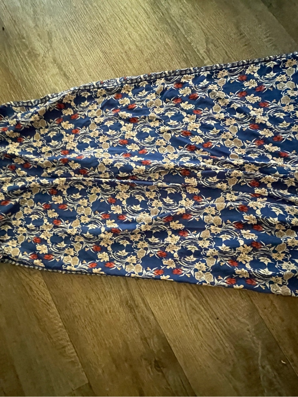 Max Studio Navy Floral Maxi Skirt with Cream and Red Accents